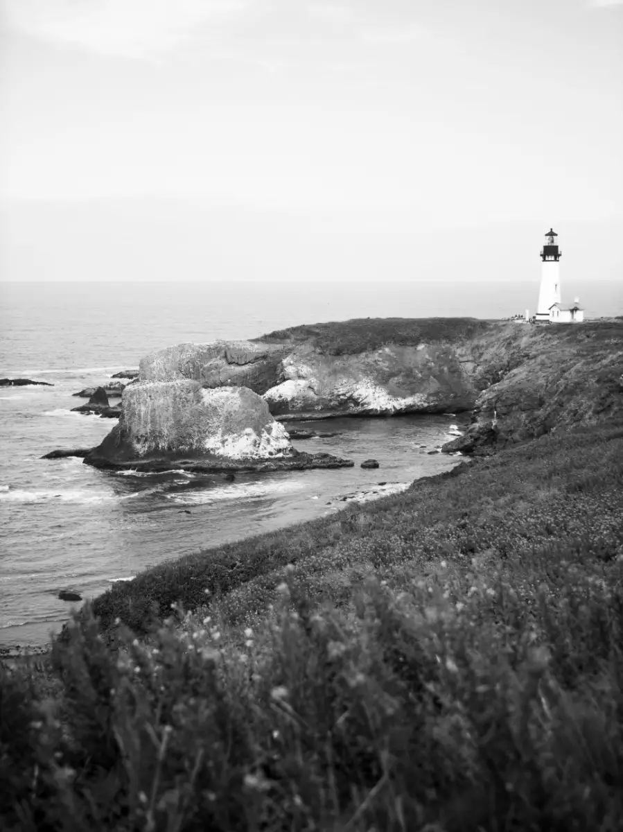 Photo of a coastline with a light house